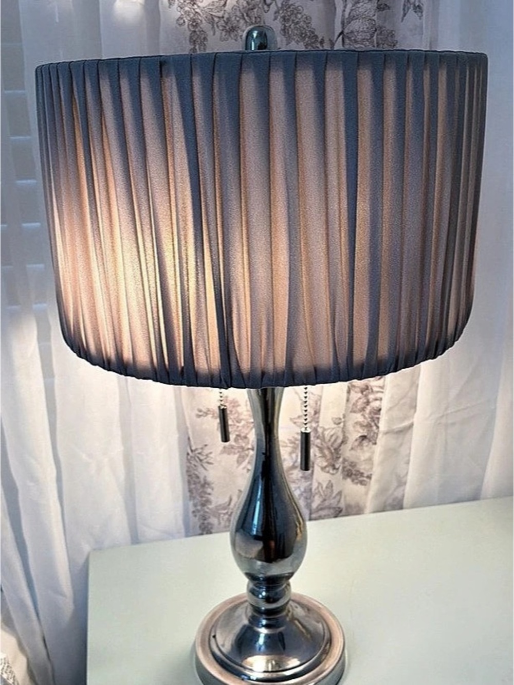 Pleated Table Lamp in Grey & Silver